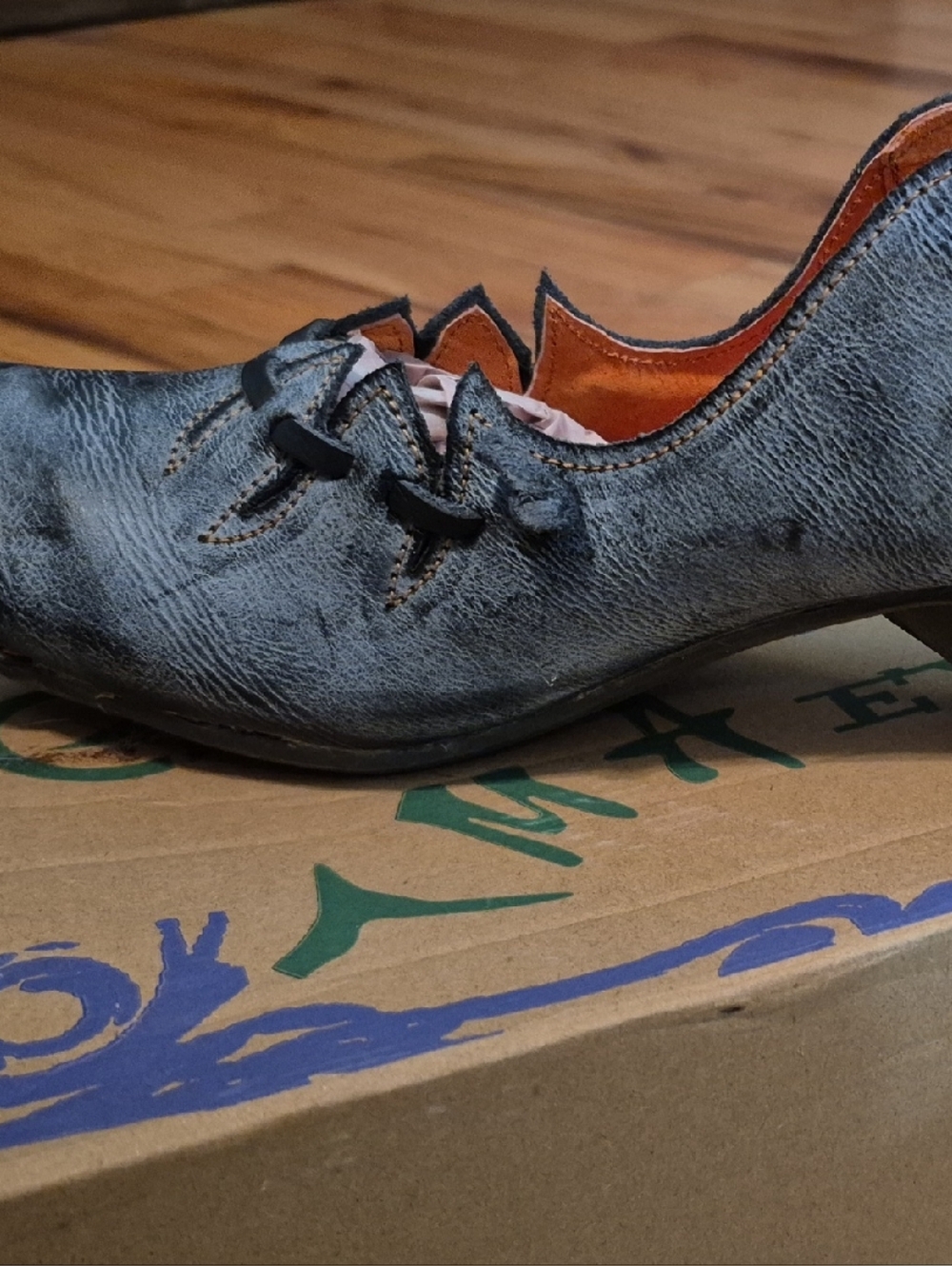 Vintage TMA Eyes Two-Tone Leather Heel Pump in Blue and Brown